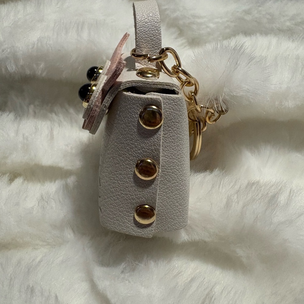 Owl Pink and Cream Mini Bag Keychain - Picture 2 of 3